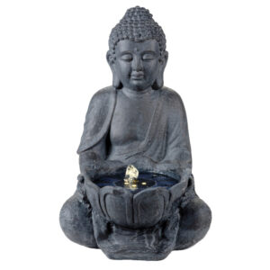 Fantana decorativa solara LED Buddha 45cm antracit IP68 pentru gradina, materiale de calitate superioara - imagine 1