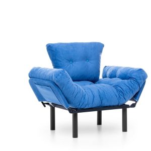 Fotoliu extensibil Nitta Single futon albastru 135x70 cm metal ajustabil - imagine 9