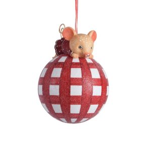 Glob Girl mouse Decoris sticla rosu alb Ø8 cm