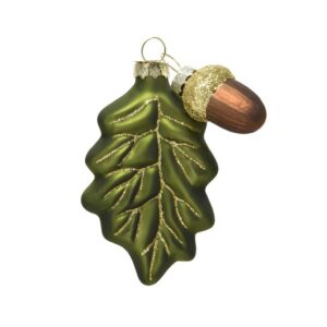 Glob decorativ Leaf cu ghindă, sticlă verde, 7x2x10.5 cm, Decoris