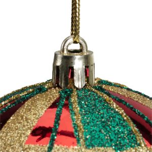 Glob Plaid rosu lucios 8 cm plastic Decoris pentru decoratiuni de Craciun - imagine 3