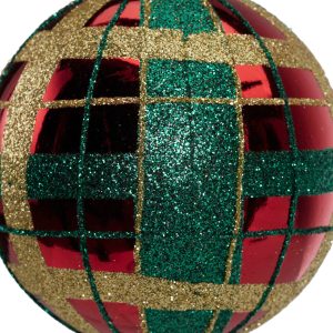Glob Plaid rosu lucios 8 cm plastic Decoris pentru decoratiuni de Craciun - imagine 4