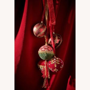 Glob decorativ roșu și verde din poliester Ø8 cm Decoris - imagine 3