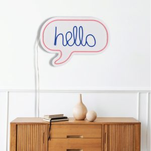 Decoratiune luminoasa LED Hello Neon flexibil DC 12V Roz Albastru 42x31x2cm rezistenta la apa IP67 spuma PVC - imagine 4