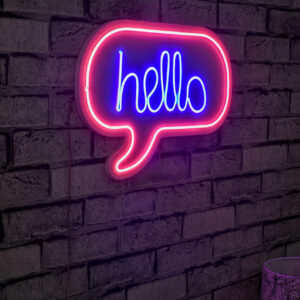 Decoratiune luminoasa LED Hello Neon flexibil DC 12V Roz Albastru 42x31x2cm rezistenta la apa IP67 spuma PVC