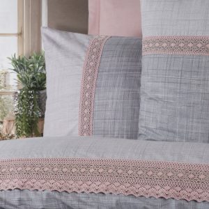 Lenjerie de pat roz pudra pentru doua persoane, 200x220 cm, 100% bumbac ranforce, 6 piese, detalii brodate - imagine 2