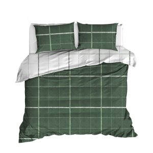 Lenjerie de pat dubla Maya EnLora Home 4 piese 240x260 cm bumbac ranforce verde imprimeu in carouri - imagine 2