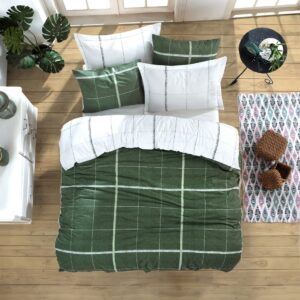 Lenjerie de pat dubla Maya EnLora Home 4 piese 240x260 cm bumbac ranforce verde imprimeu in carouri - imagine 1
