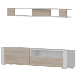 Mobilier living Arya 2 piese alb/natural 180x31.5x44 cm din PAL melaminat cu comoda TV si raft de perete - imagine 3