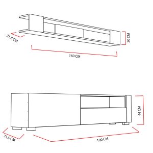 Mobilier living Arya 2 piese alb/natural 180x31.5x44 cm din PAL melaminat cu comoda TV si raft de perete - imagine 4