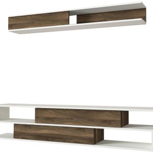 Mobilier pentru living Manyetik Furny Home 2 piese alb/natural 176x31.5x39.6 cm PAL melaminat - imagine 7