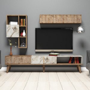 Mobilier pentru living Milan Walnut 3 piese 180x35x40 cm maro/alb 100% PAL melaminat Hommy Craft - imagine 3