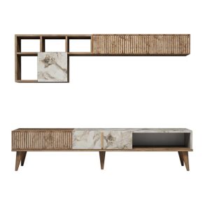 Mobilier pentru living Milan Walnut 3 piese 180x35x40 cm maro/alb 100% PAL melaminat Hommy Craft - imagine 4