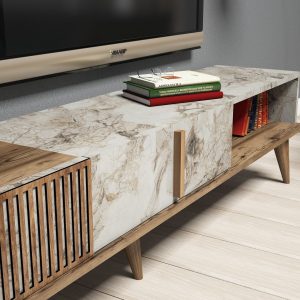 Mobilier pentru living Milan Walnut 3 piese 180x35x40 cm maro/alb 100% PAL melaminat Hommy Craft - imagine 5