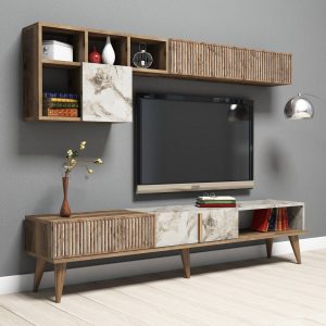 Mobilier pentru living Milan Walnut 3 piese 180x35x40 cm maro/alb 100% PAL melaminat Hommy Craft - imagine 6
