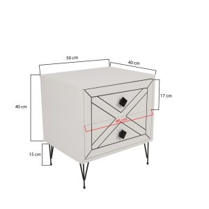 Noptiera Luna alb 50x40x55 cm PAL melaminat picioare metalice asamblare Kalune Design - imagine 13