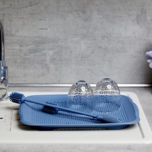 Perie pentru vase Wenko 25 cm silicon albastru curata eficient sticle si vase cu gat ingust - imagine 5