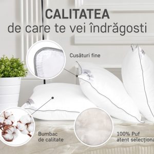 Perna Feeling 100 40x40 cm din puf de gasca 100% - confort si suport optim pentru somn de calitate - imagine 2