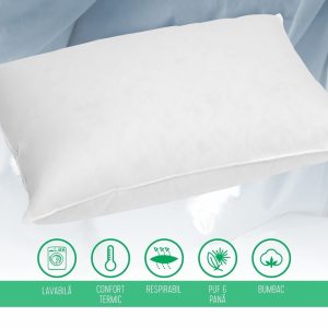 Perna Green Future Soft Feeling Dual Confort 50x70 cm din bumbac 100% cu umplutură din puf și pană de gâscă pentru suport cervical optim - imagine 3