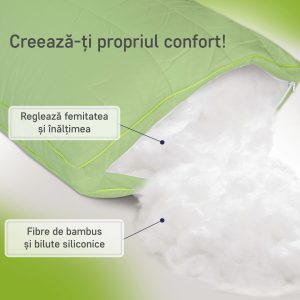 Perna Nature 37x37 Verde Hipoalergenica Din Bambus Cu Umplutura 100% Fibra de Bambus Si Bilute Siliconice - imagine 2