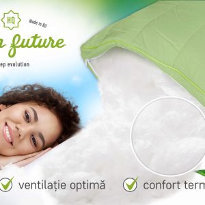 Perna Nature 37x37 Verde Hipoalergenica Din Bambus Cu Umplutura 100% Fibra de Bambus Si Bilute Siliconice - imagine 3