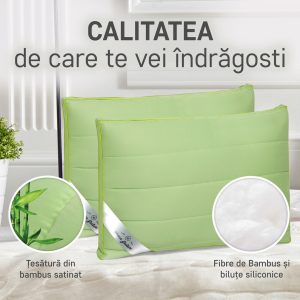 Perna Nature 37x37 Verde Hipoalergenica Din Bambus Cu Umplutura 100% Fibra de Bambus Si Bilute Siliconice - imagine 6