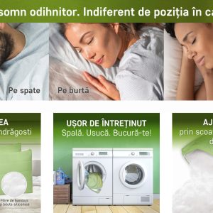 Perna Nature 37x37 Verde Hipoalergenica Din Bambus Cu Umplutura 100% Fibra de Bambus Si Bilute Siliconice - imagine 8