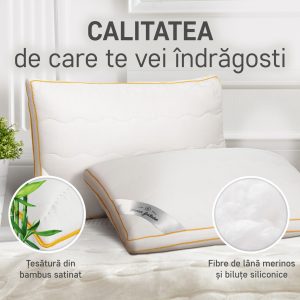 Perna Wool 45x65 cm din Lână Merinos cu Umplutură Siliconică și Envelopă din Bambus - imagine 4