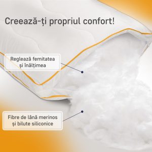 Perna Wool 45x65 cm din Lână Merinos cu Umplutură Siliconică și Envelopă din Bambus - imagine 6
