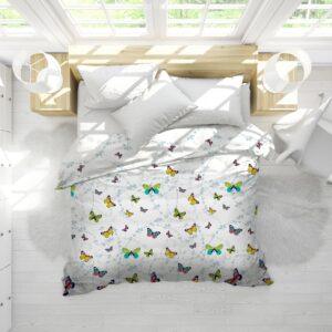 Pilota Alcam Fluturi Multicolori 180x200 cm din microfibra matlasată 250g/mp ușoară și călduroasă pentru toate anotimpurile - imagine 1