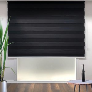Jaluzea rulou zebra roleta textila Pliseli Day & Night 160x260 cm poliester negru mecanism plastic aluminiu blocheaza 60% lumina - imagine 2
