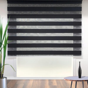 Jaluzea rulou zebra roleta textila Pliseli Day & Night 160x260 cm poliester negru mecanism plastic aluminiu blocheaza 60% lumina - imagine 1