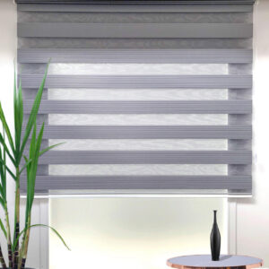 Jaluzea rulou zebra 60x200 cm gri poliester Pliseli Day & Night design modern blocare 60% lumina - imagine 1