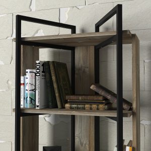 Corp biblioteca Tera Home Costa 63.6x180x34.8 cm PAL Nuc negru cu cadru metalic si rafturi multiple - imagine 3