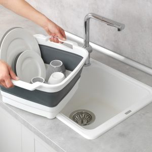 Recipient pliabil pentru spălarea vaselor Wenko Sira 39 x 32.5 x 18 cm plastic cu dop de scurgere și mânere pentru camping și uz casnic - imagine 9