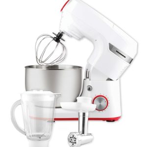 Robot de bucatarie Heinner 1000W alb cu bol inox 5.5L, 10 viteze, blender 1.5L, accesorii pentru tocat si preparat aluat - imagine 3