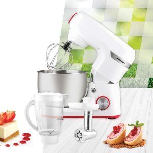 Robot de bucatarie Heinner 1000W alb cu bol inox 5.5L, 10 viteze, blender 1.5L, accesorii pentru tocat si preparat aluat - imagine 4