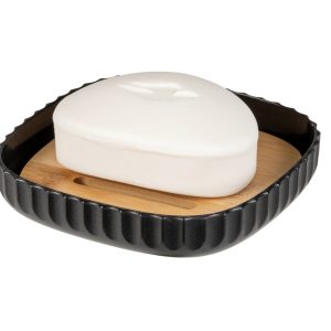 Savoniera Wenko Rotello 10.5 x 2 x 10.5 cm plastic bambus negru maro pentru baie elegante și funcționale - imagine 4