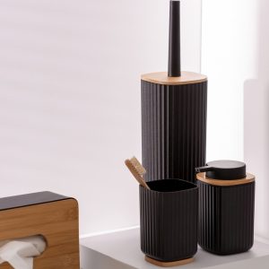 Savoniera Wenko Rotello 10.5 x 2 x 10.5 cm plastic bambus negru maro pentru baie elegante și funcționale - imagine 5