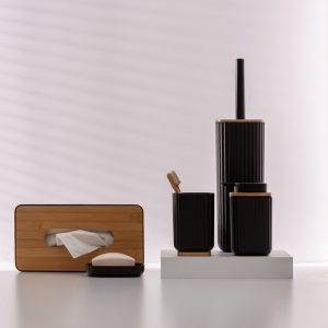 Savoniera Wenko Rotello 10.5 x 2 x 10.5 cm plastic bambus negru maro pentru baie elegante și funcționale - imagine 6