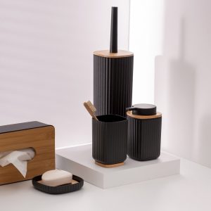 Savoniera Wenko Rotello 10.5 x 2 x 10.5 cm plastic bambus negru maro pentru baie elegante și funcționale - imagine 7