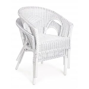 Scaun pentru gradina Alliss Bizzotto 58x61x74 cm ratan alb stivuibil pentru exterior - imagine 3