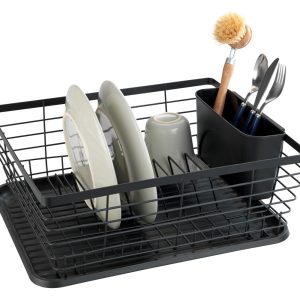 Scurgator pentru vase Wenko Drip Black 30x36x15 cm metal cu tava detasabila pentru curatare usoara - imagine 3