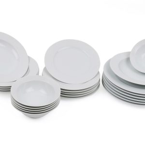 Set Masa 24 Piese Portelan Alb Kutahya Porselen cu Farfurii și Boluri Compatibile Mașină Spălat Vase și Cuptor Microunde 22 cm, 20 cm, 14 cm, 18 cm - imagine 4