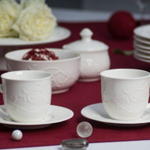Set 2 cesti cu farfurii DUO Hemingway din portelan alb, 250 ml, compatibile cu masina de spalat vase si cuptor cu microunde - imagine 5