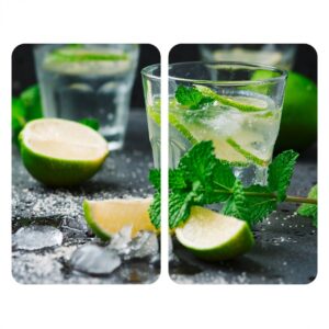 Set 2 protecții universale pentru aragaz Wenko Mojito, ajustabile 1.8-4.5 cm, sticlă termorezistentă, non-poroase și rezistente la zgârieturi