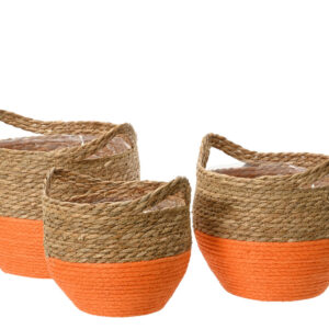 Set 3 Ghivece Decoris Round din Hartie si Iarba de Mare, Dimensiuni D28xH24 cm, D20 cm, D18 cm - Accente Naturale pentru Casa Ta - imagine 1