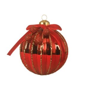 Set 3 globuri sticlă roșii Shiny Red Berry 8 cm Decoris