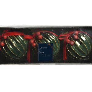 Set 3 globuri sticlă roșii Shiny Red Berry Ø8 cm Decoris pentru decorarea bradului de Crăciun