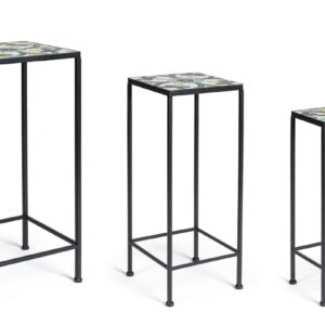 Set suporturi ghivece Bizzotto Positano exterior 3 buc, otel/ceramica, 28x28x68 cm, design modern pentru gradina si balcon